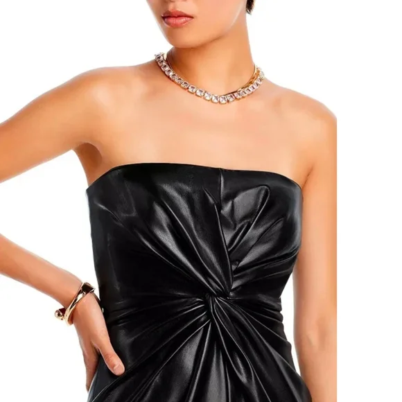 Cinq à Sept Faux Leather Twist Front Midi Dress